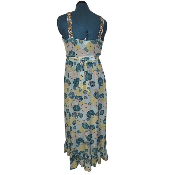 Hanna G. Womens Dress L Blue & Green 100% Silk Maxi Circle Print Fairy Resort - Picture 5 of 5